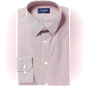 Men’s The Tie Bar Trim Fit Stripe Dress Shirt in Burgundy